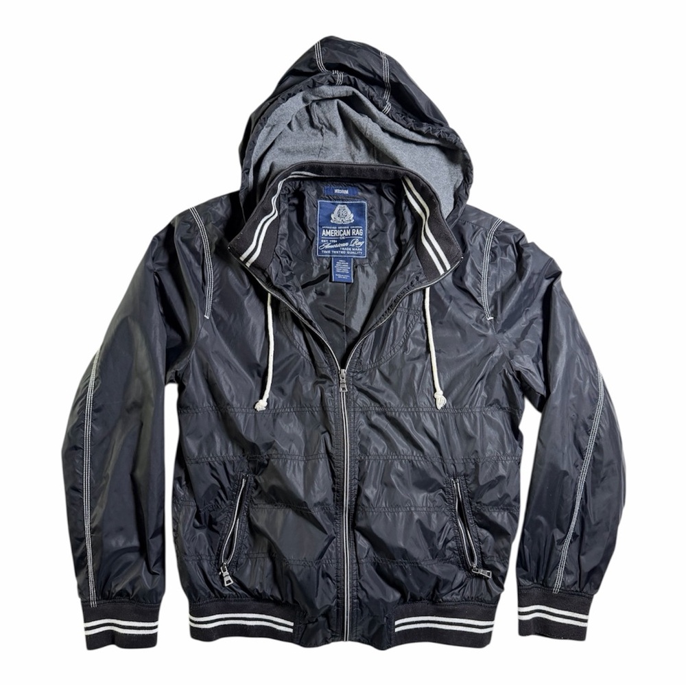 American Rag Men's Black Hooded Windbreaker - Picture 2 of 7